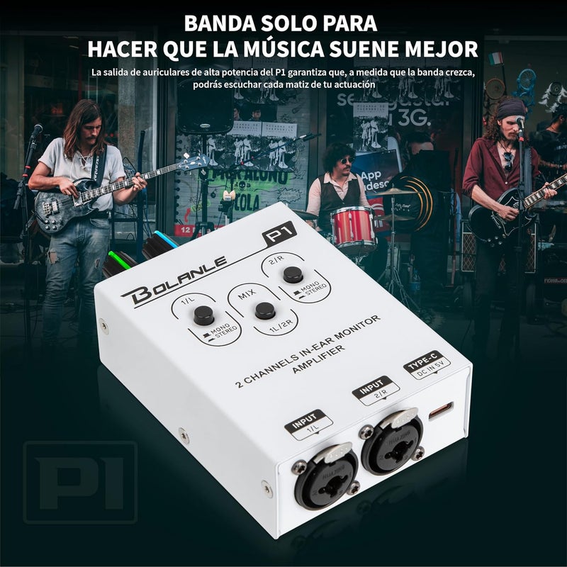 Bolanle P1 Portable in Ear Monitor Amplifier, Headphone Amp with XLR and TRS Input 3.5mm Output, Headphone Amplifier with Stereo/Mono Switch for Keyboardists, Drummers, Guitar (Dual Channel) - Image 2